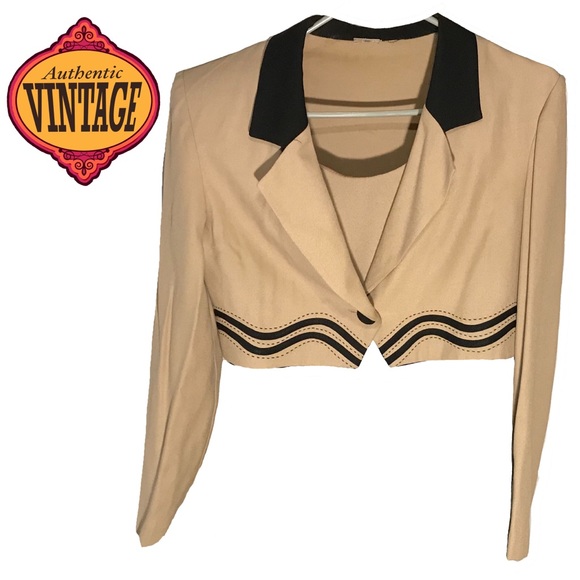 Vintage Jackets & Blazers - Vintage Striped Blazer Suit Cropped Jacket 1980s